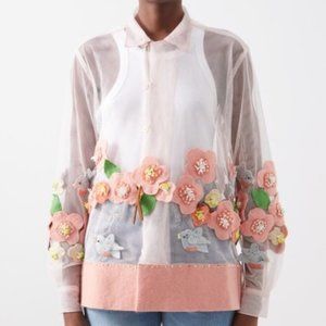 BODE Bluebird and Floral Applique Tulle Shirt